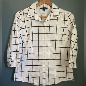 Women’s White and Black Checkered Dress Shirt Blouse